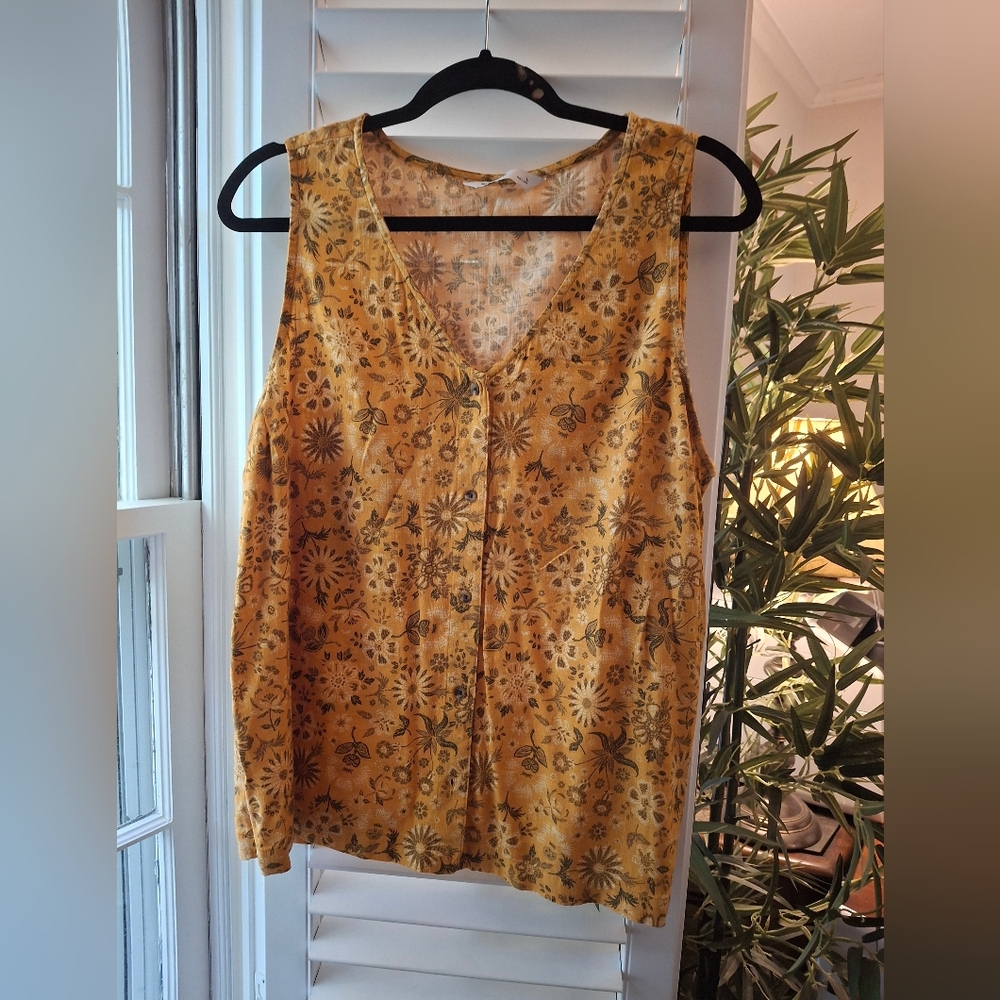 Sonoma Gold Brown Tank Top Buttoned V-Neck